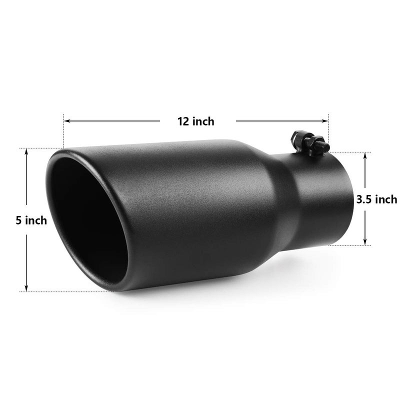 A-KARCK Exhaust Tip 3.5 Inch Inlet, 3.5" Inlet 5" Outlet 12" Long Black Coated Finish Muffler Tip For Truck Tailpipe, Stainless Steel Rolled Edge - Image 2